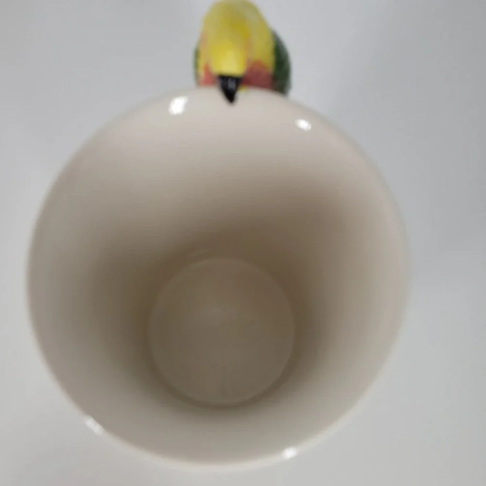 Pier 1 Imports Parrot Handle Mug Handpainted Stoneware Tropical Bird Coffee Cup